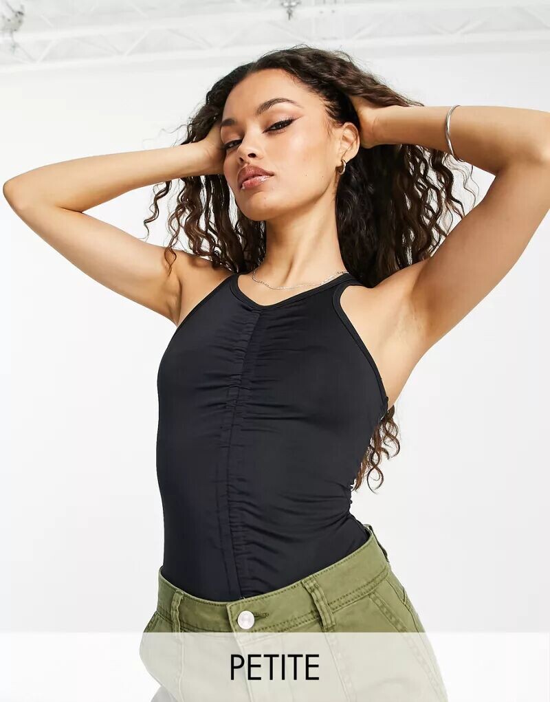 

Черное боди со сборками в стиле 90-х Miss Selfridge Petite