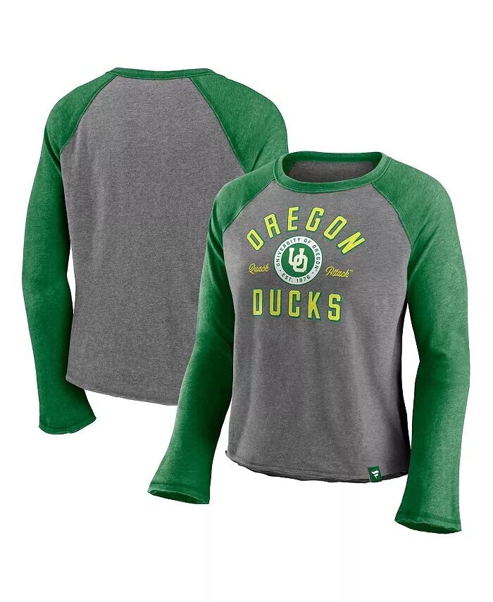 

Женская укороченная футболка реглан с длинным рукавом Majestic Heathered Grey, Heathered Green Oregon Ducks Competitive Edge Fanatics, серый