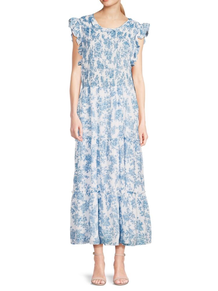 

Многоярусное платье-миди с принтом Saks Fifth Avenue, цвет Blue White