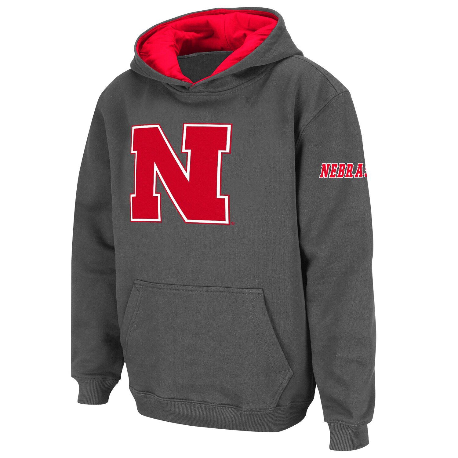 

Темно-серый пуловер с капюшоном и большим логотипом Youth Stadium Athletic Nebraska Huskers Unbranded