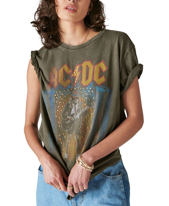 

Женская хлопковая футболка бойфренда AC/DC с заклепками Lucky Brand, мультиколор