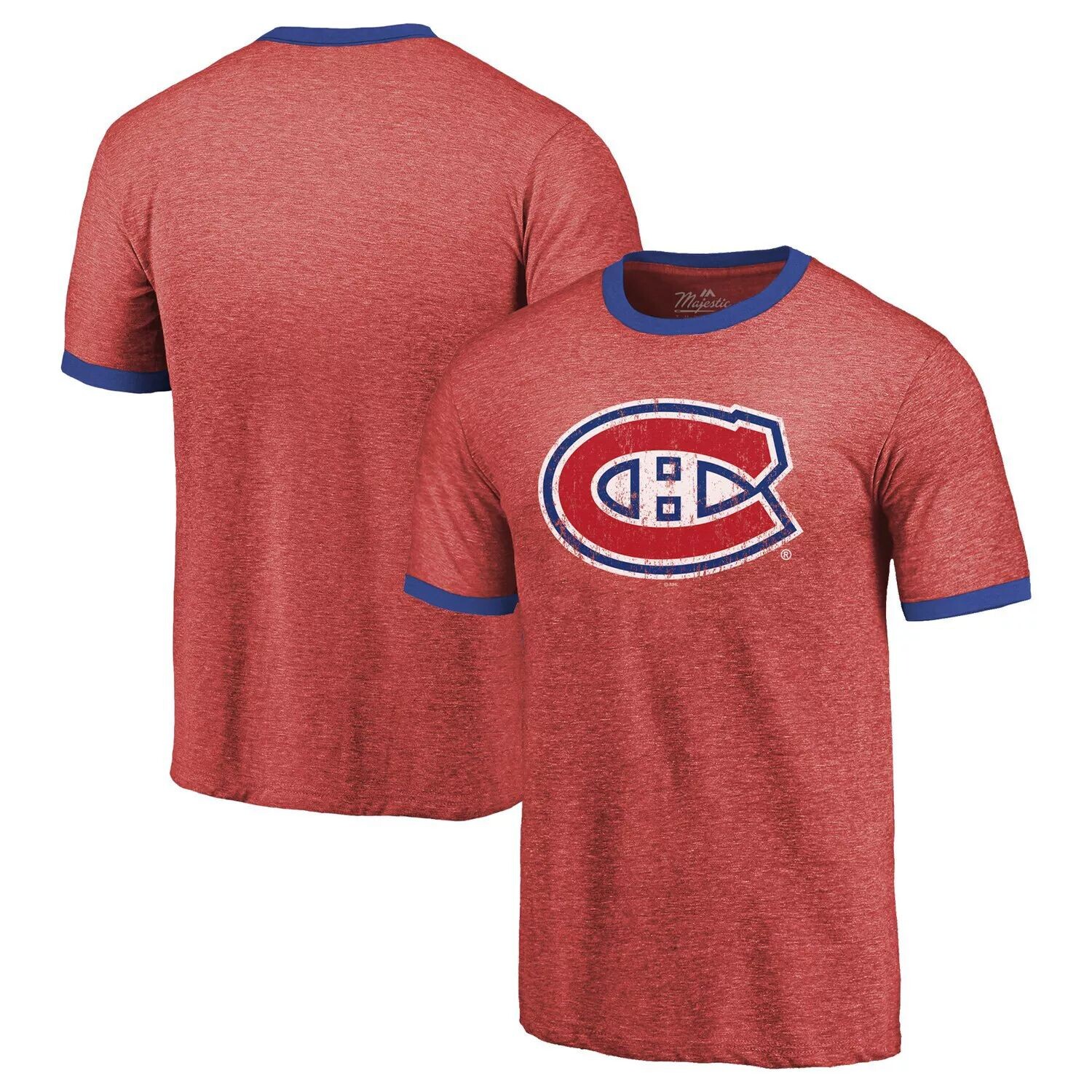 

Мужская красная футболка с контрастными нитками Montreal Canadiens Ringer Tri-Blend Majestic