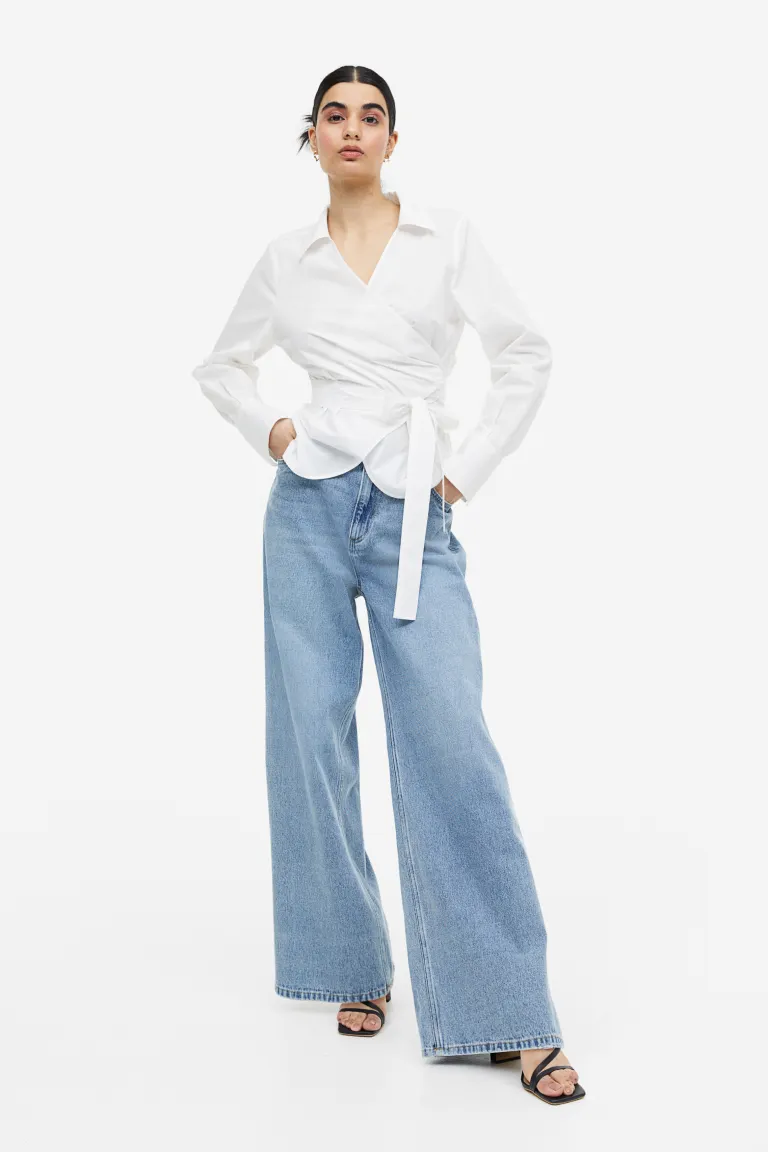 

Блузка с трансфером и поясом H&M, белый