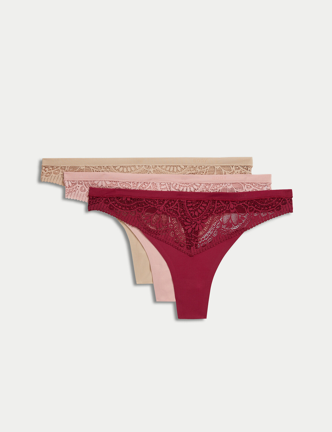 

3 шт. кружевные стринги Body Soft Body, темно-малиновый