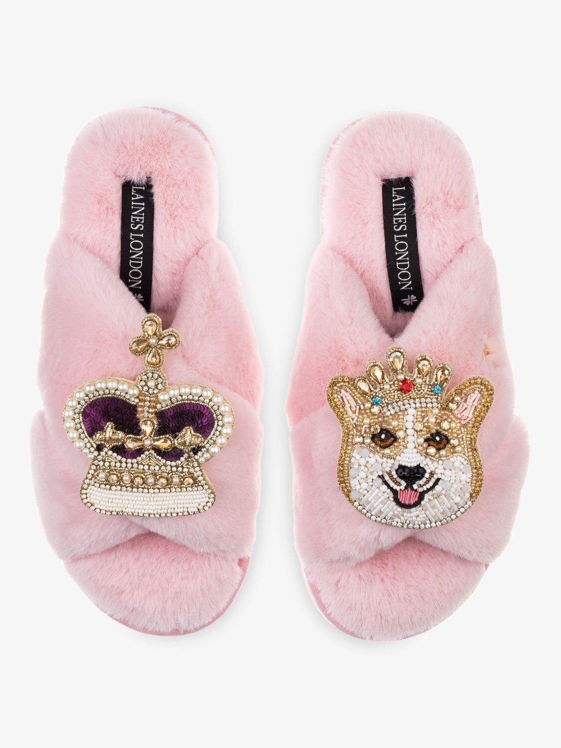 

Тапочки из искусственного меха с брошью Corgi & Crown Laines London, розовый