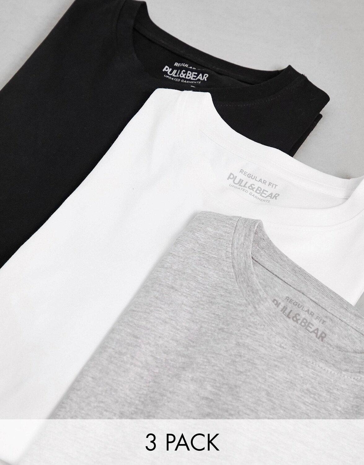

Комплект из 3 базовых футболок Pull&Bear черного, белого и серого цветов, Черный