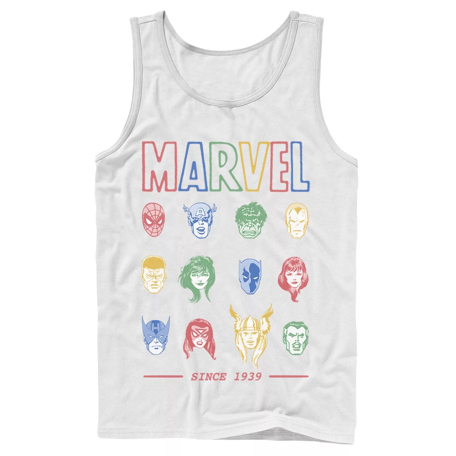 

Мужская классическая цветная майка с героями комиксов Marvel с коллажем с 1939 года Licensed Character