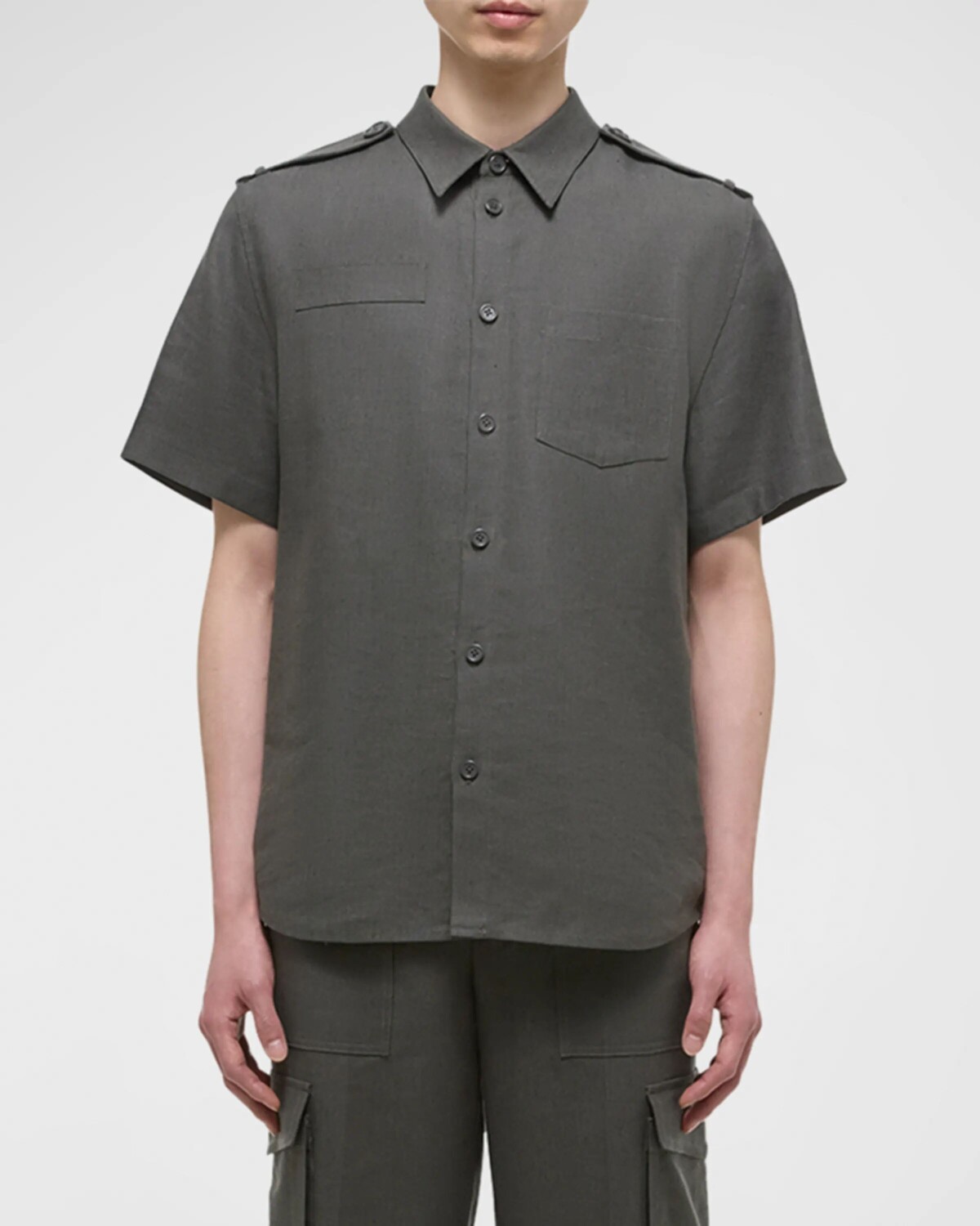 

Мужская рубашка с короткими рукавами с эполетом Archive Helmut Lang, цвет Graphite
