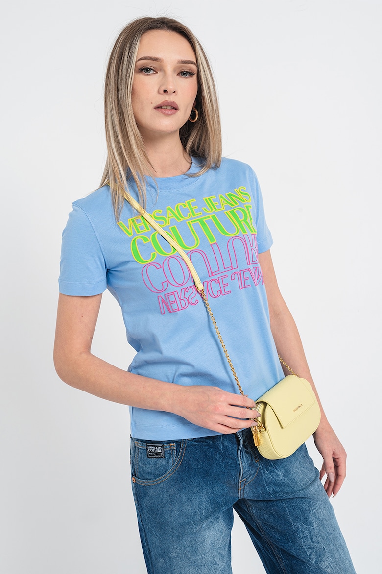 Хлопковая футболка с логотипом Versace Jeans Couture, фуксия