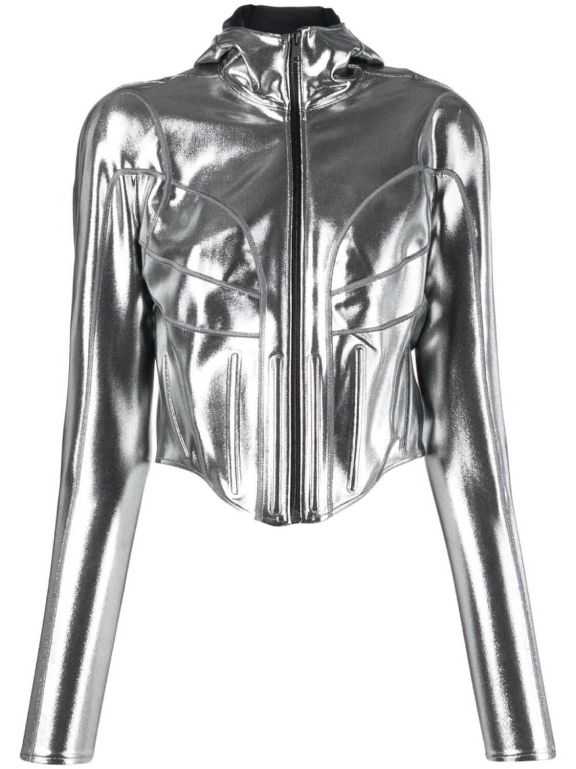 

Mugler топ с воротником-воронкой и эффектом металлик, серый