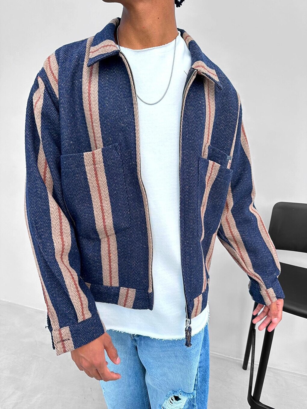 

Куртка Oversize с узором Stamp Темно-синяя ablukaonline, Синий