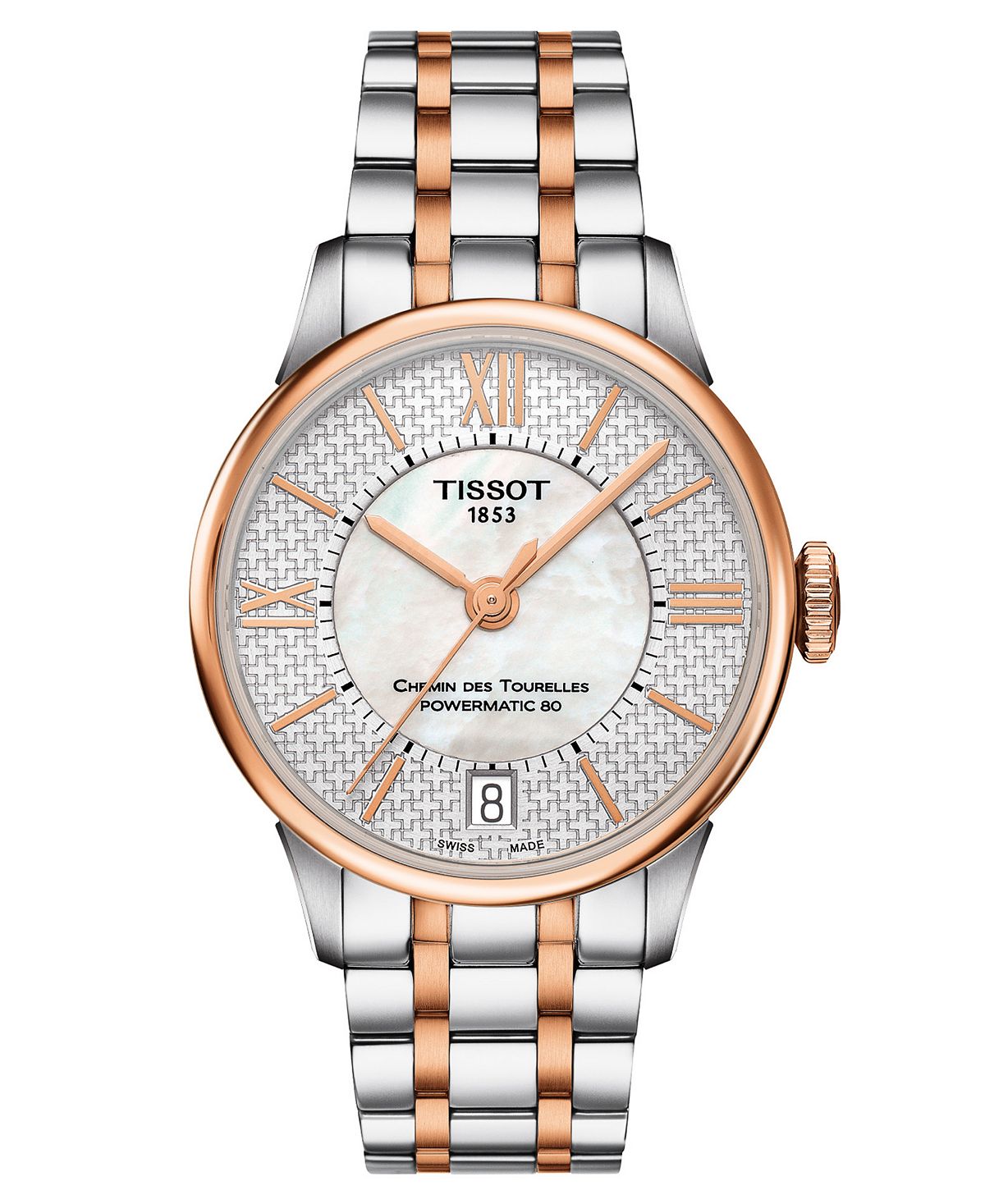 Женские швейцарские автоматические часы Chemin des Tourelles Powermatic 80 Helvetic Pride, двухцветный браслет из нержавеющей стали, 32 мм Tissot, белый кольцо forostina k mother of pearl