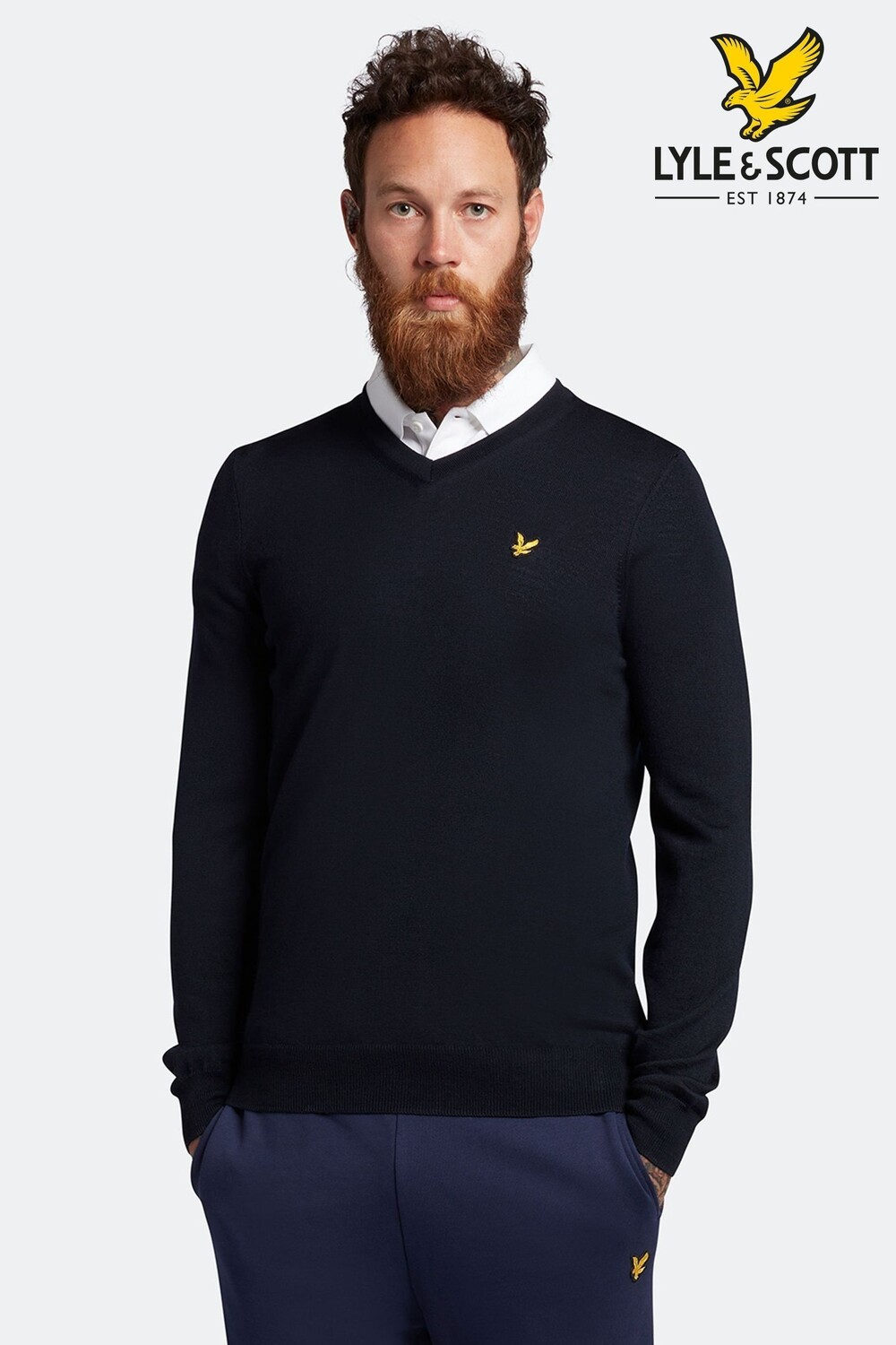 

Свитер с водолазкой и V-образным вырезом Lyle & Scott, синий
