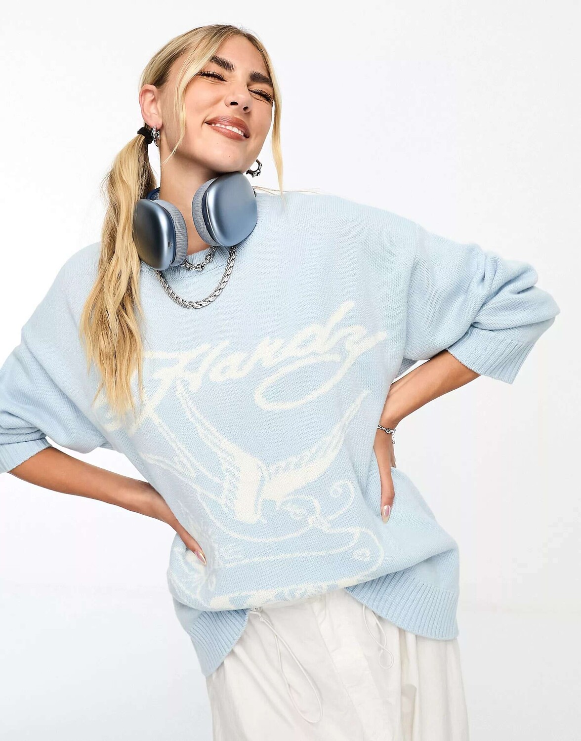 

Джемпер жаккардовой вязки Ed Hardy love birds нежно-синего цвета, Синий