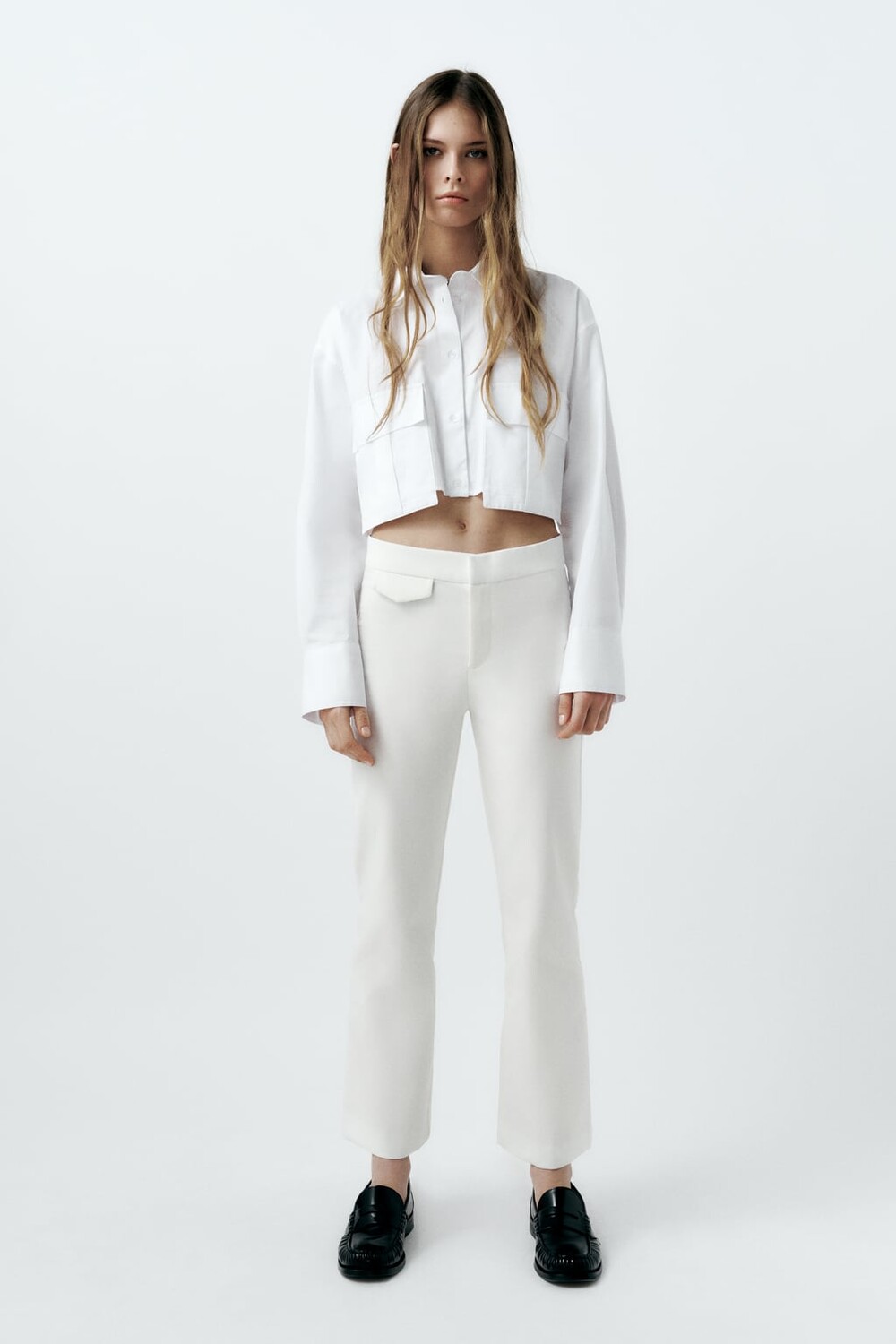 

Укороченная рубашка из габардиновой ткани ZARA, белый