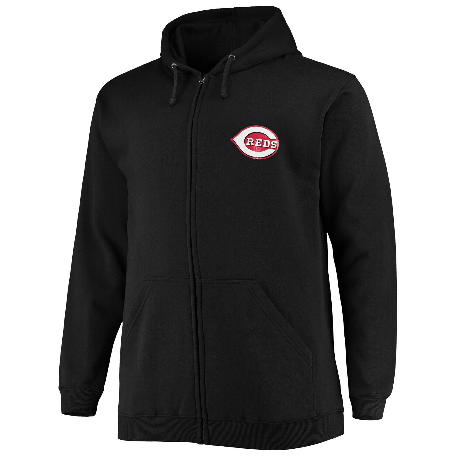 

Мужская однотонная толстовка с молнией во всю длину черного цвета Cincinnati Reds Big & Tall Fanatics