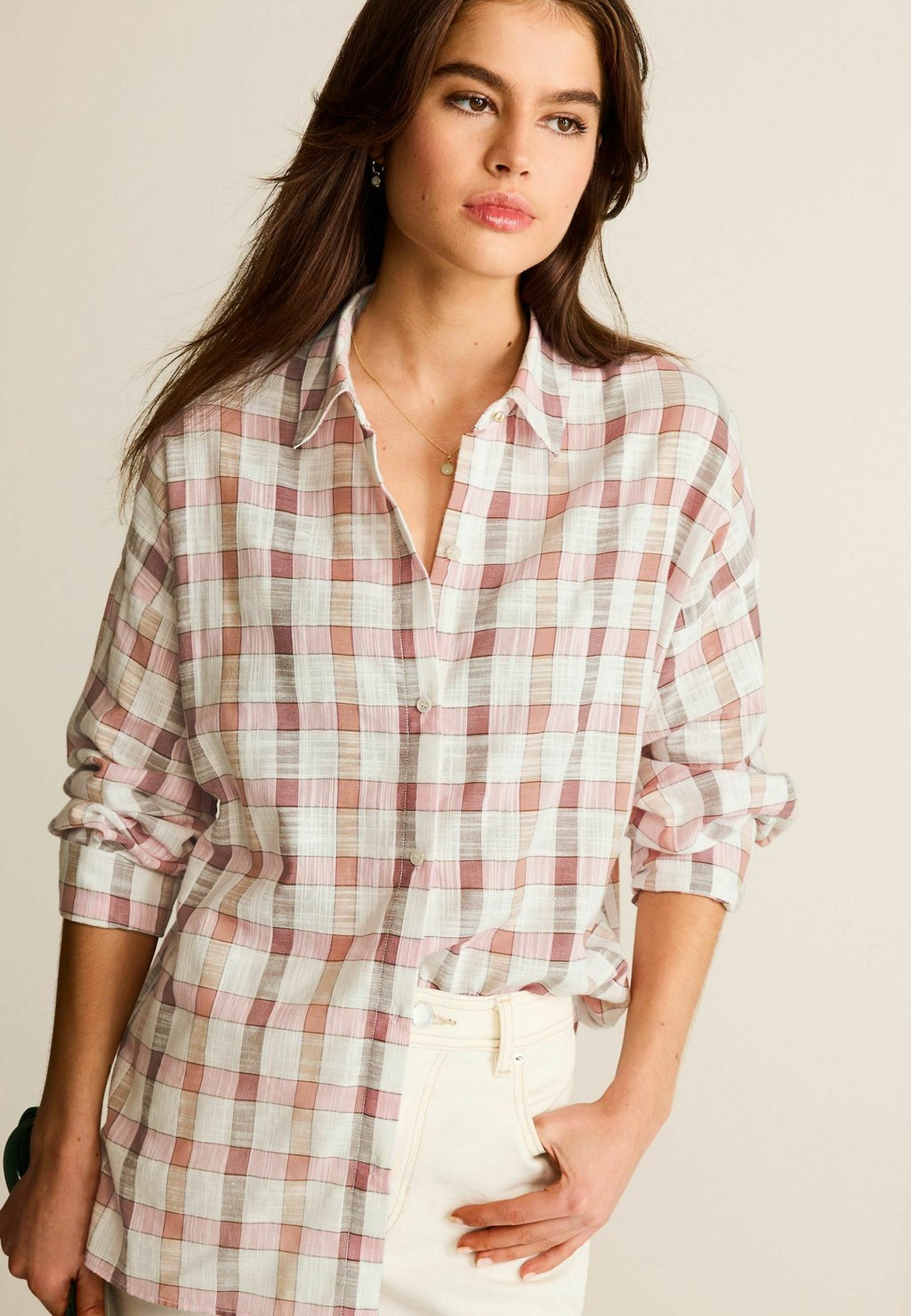Рубашка Textured Check Long Sleeve Next, цвет bright pink white