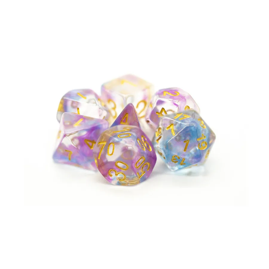

Поли-набор фиолетового и синего цвета с золотом (7), Acrylic-Resin Dice - Nebula