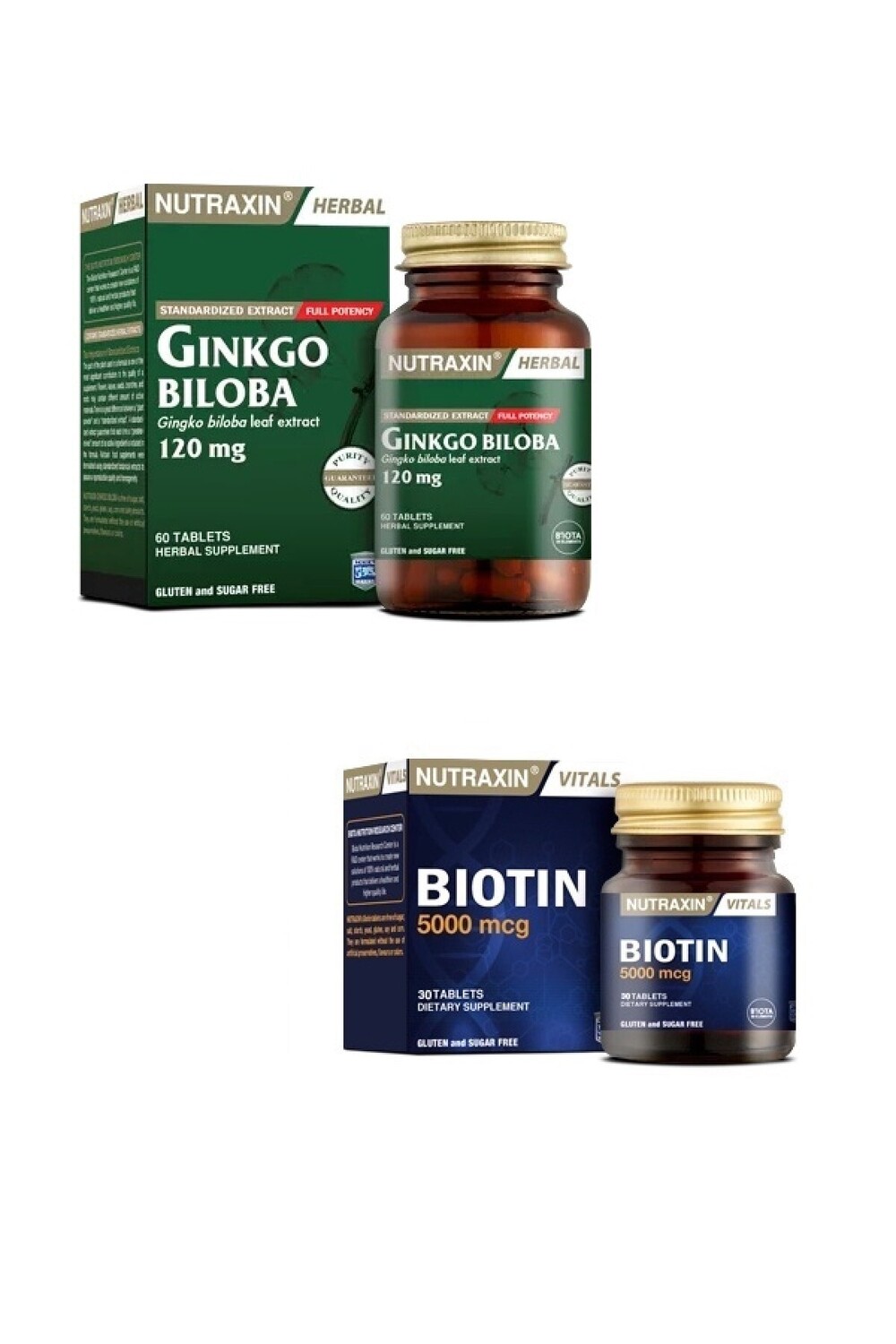 

Nutraxin Гинкго билоба 60 таблеток + биотин 5000 мкг 30 таблеток