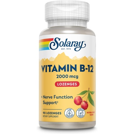 Витамин B-12, 2000 мкг, натуральный вишневый вкус, здоровая энергия и поддержка эритроцитов, 90 пастилок, Solaray solaray метилфолат метил b 12 натуральный вишневый вкус 60 леденцов