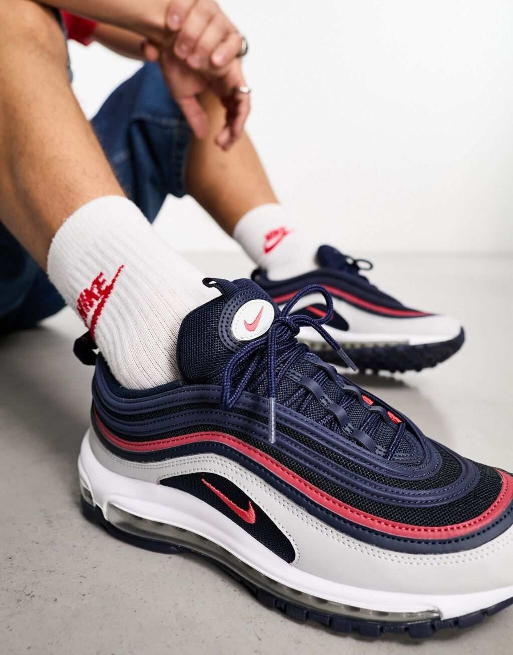 

Кроссовки Nike Air Max 97 темно-синего, красного и белого цвета, Красный