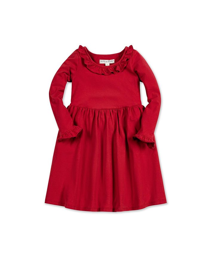Трикотажное платье с длинными рукавами и рюшами для маленьких девочек Hope & Henry, красный