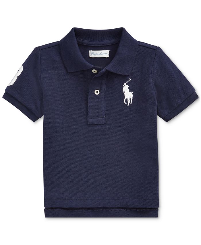 цена Рубашка-поло из хлопковой сетки с логотипом пони для маленьких мальчиков Polo Ralph Lauren, синий