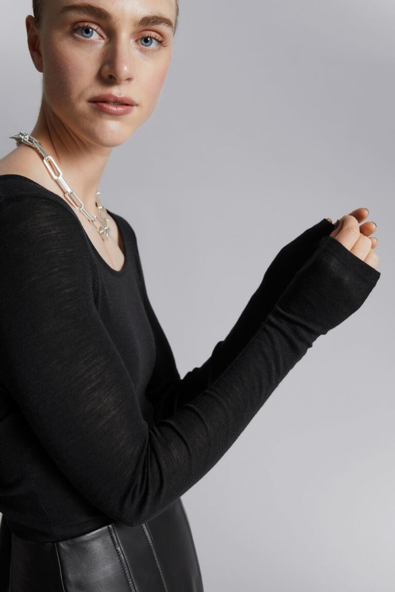 

Тонкий шерстяной топ H&M, черный