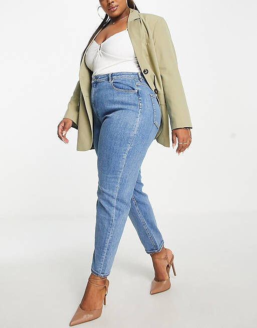 

Голубые узкие джинсы Mom ASOS DESIGN Curve