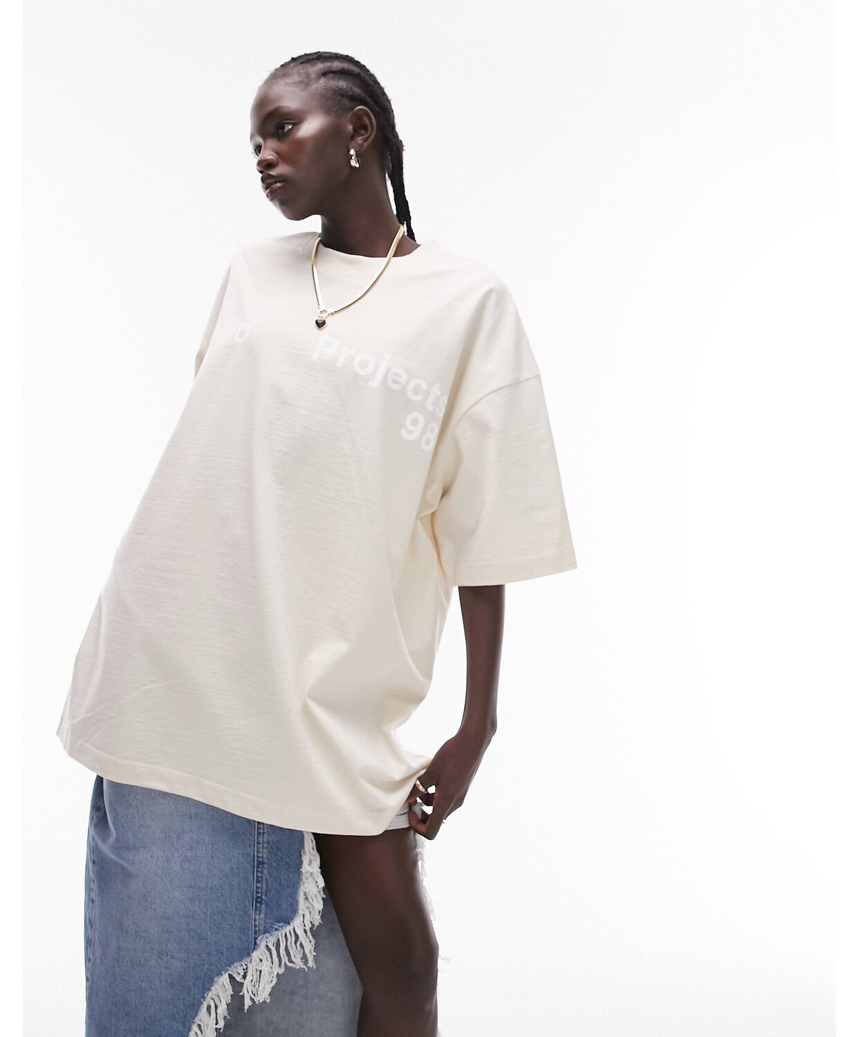 

Овсяно-мелковая футболка Topshop co ord premium graphic studio, Серый