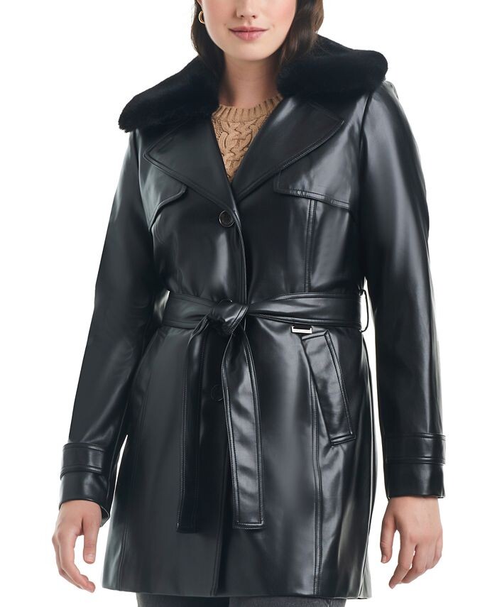

Женский тренч из искусственной кожи с поясом Vince Camuto, черный