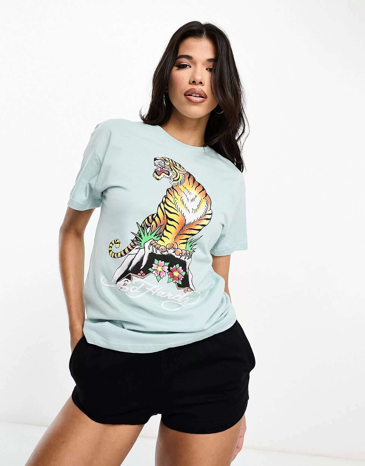 

Короткий комплект для сна Ed Hardy ally с мотивом тигра, мятно-синий и черный