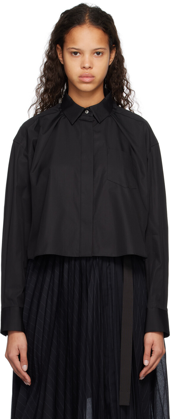 

Черная рубашка со складками на плечах Sacai
