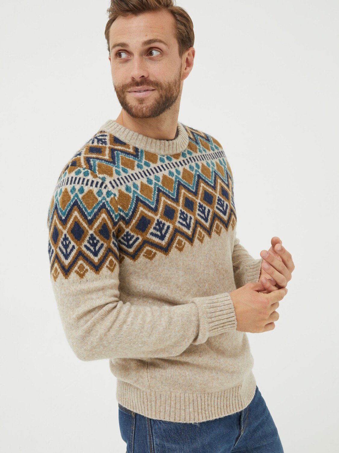 

Джемпер с узором Ives Fair Isle FatFace, овсяная каша