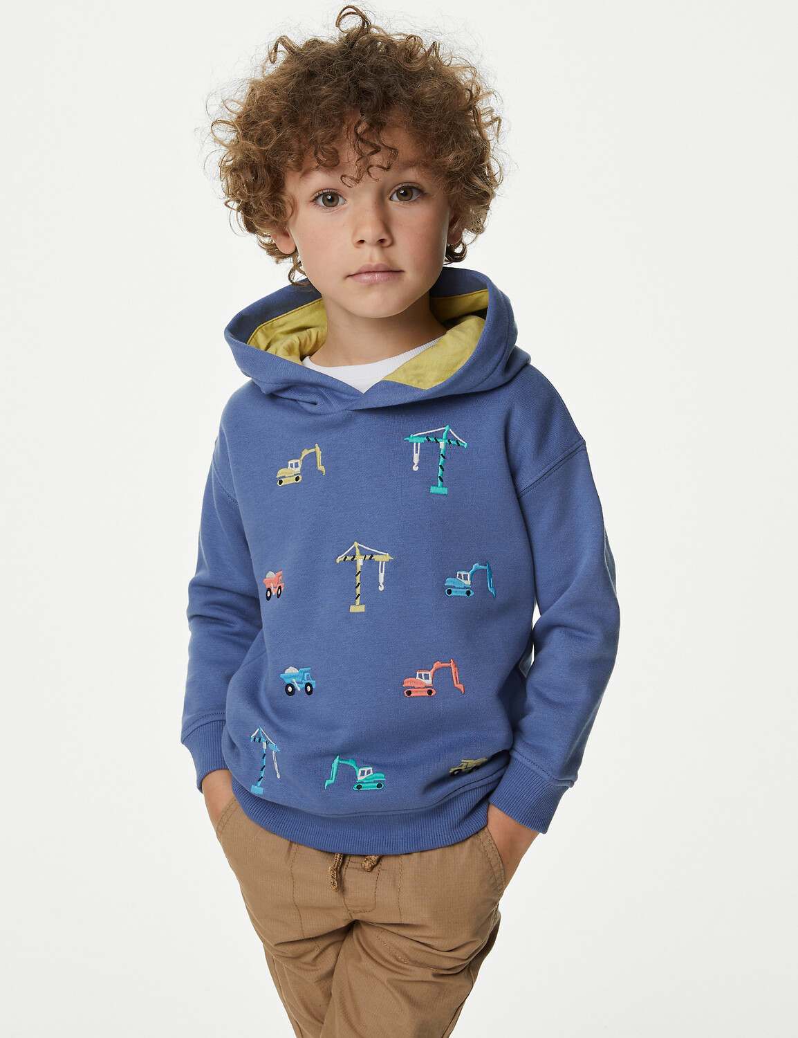 

Толстовка с капюшоном «Транспорт» из хлопка с вышивкой (2–8 лет) Marks & Spencer, синий