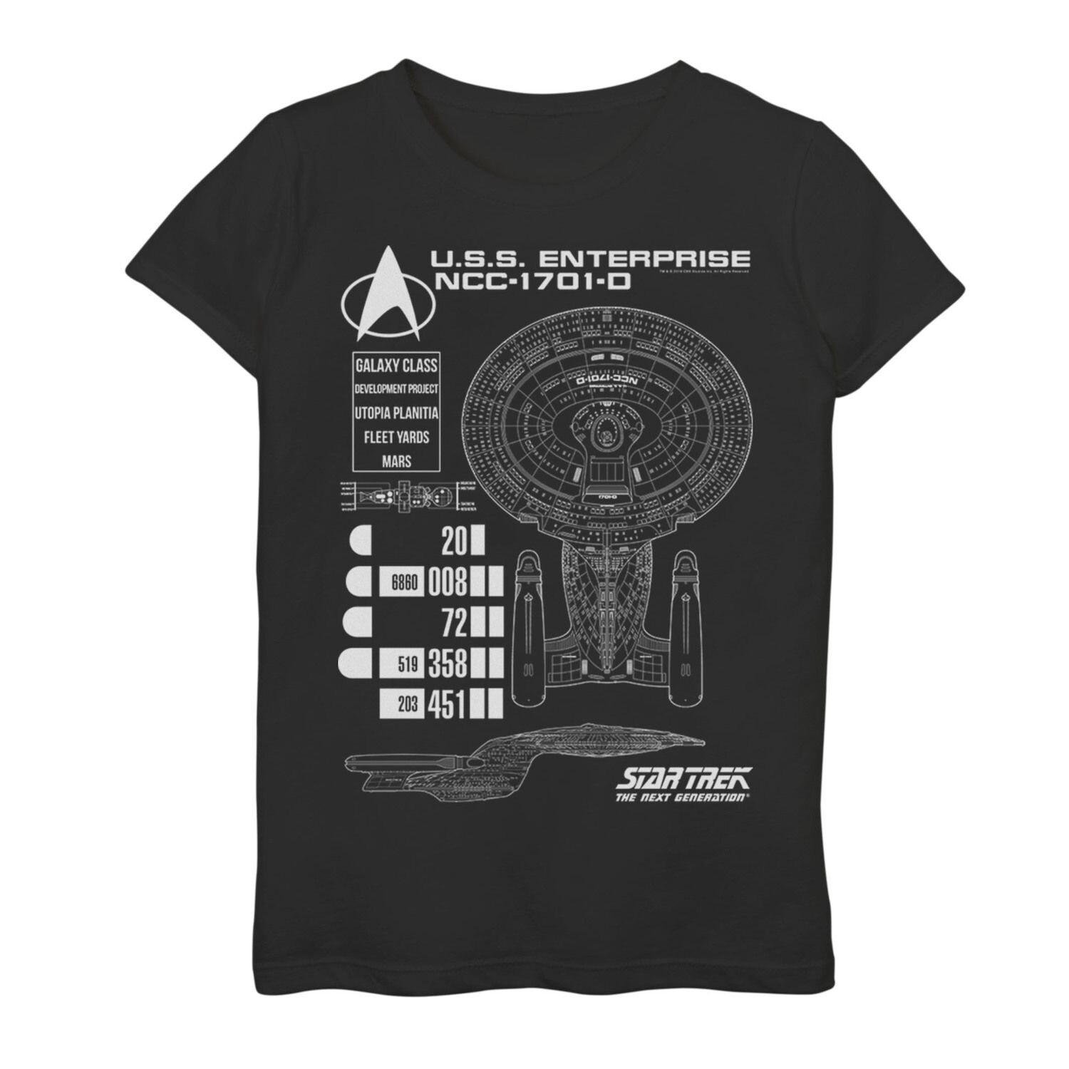 

Футболка с графикой Star Trek Next Generation Enterprise Chart для девочек 7–16 лет Licensed Character