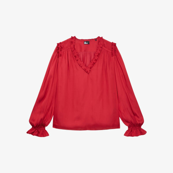 

Тканая блузка с V-образным вырезом и оборками The Kooples, бордовый