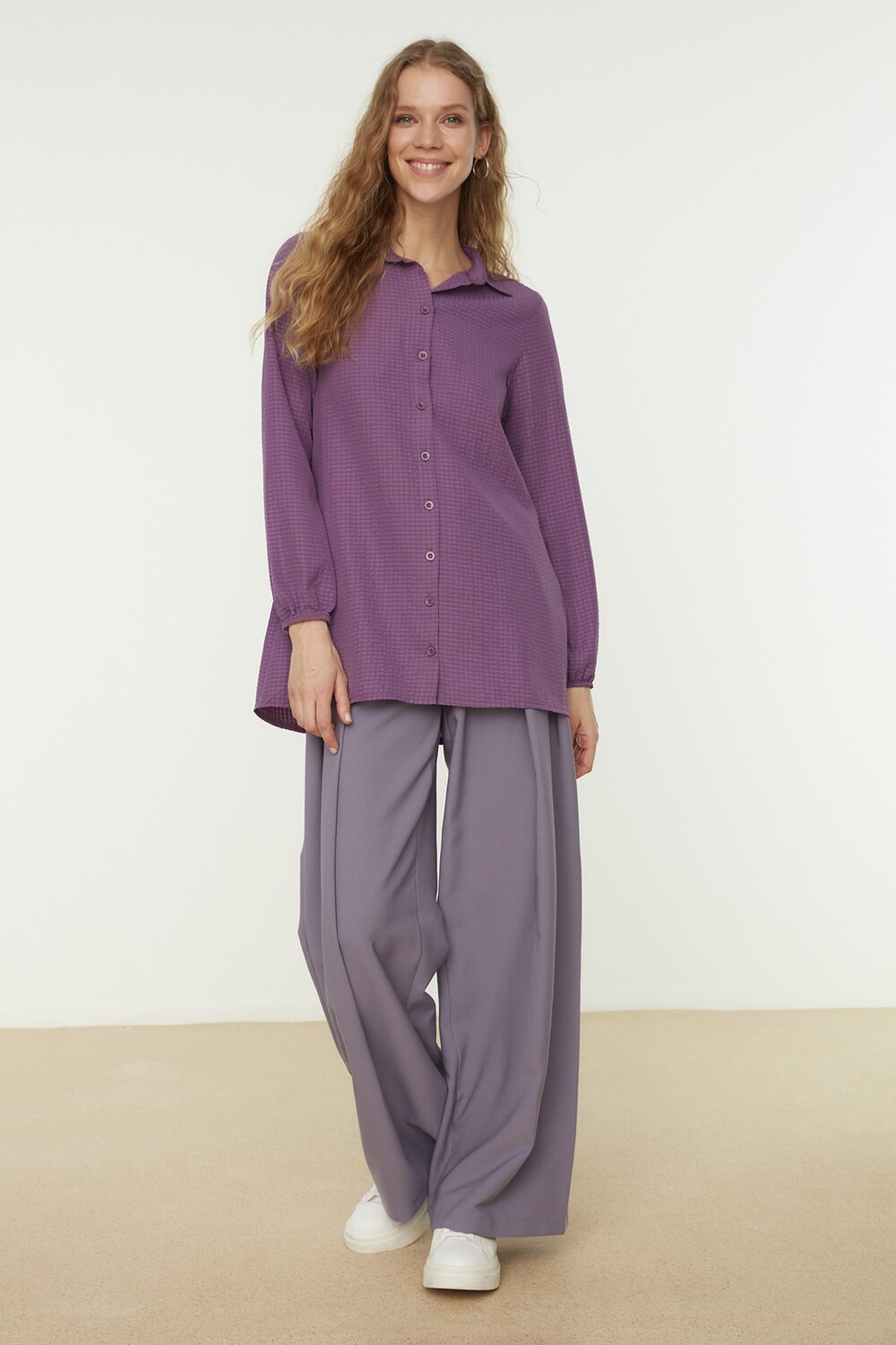 

Рубашка - Фиолетовый - Классический крой Trendyol Modest, фиолетовый