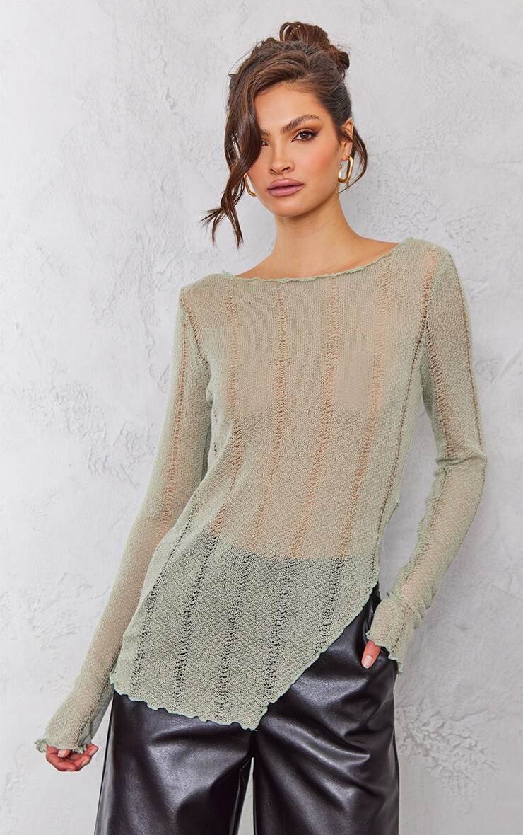 

PrettyLittleThing Топ с длинными рукавами и потертостями Tall Sage