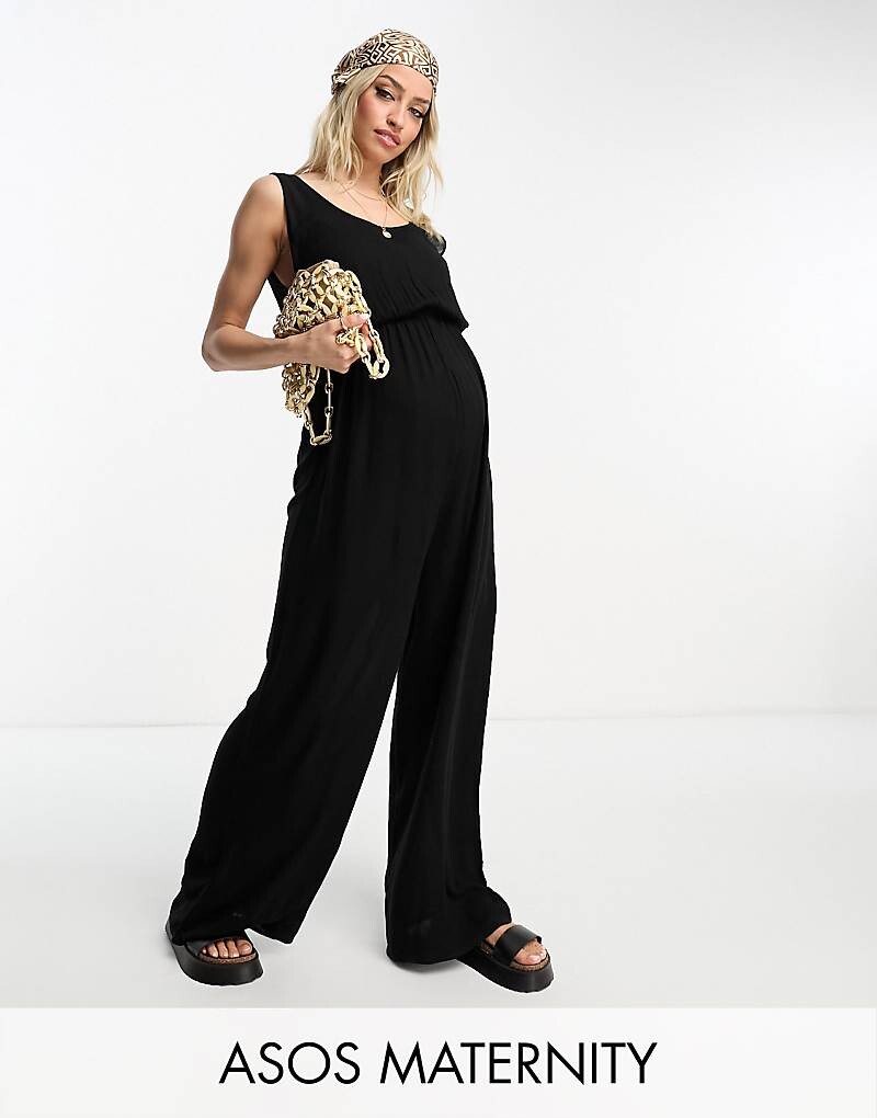 

Черный пляжный комбинезон с рюшами ASOS DESIGN Maternity