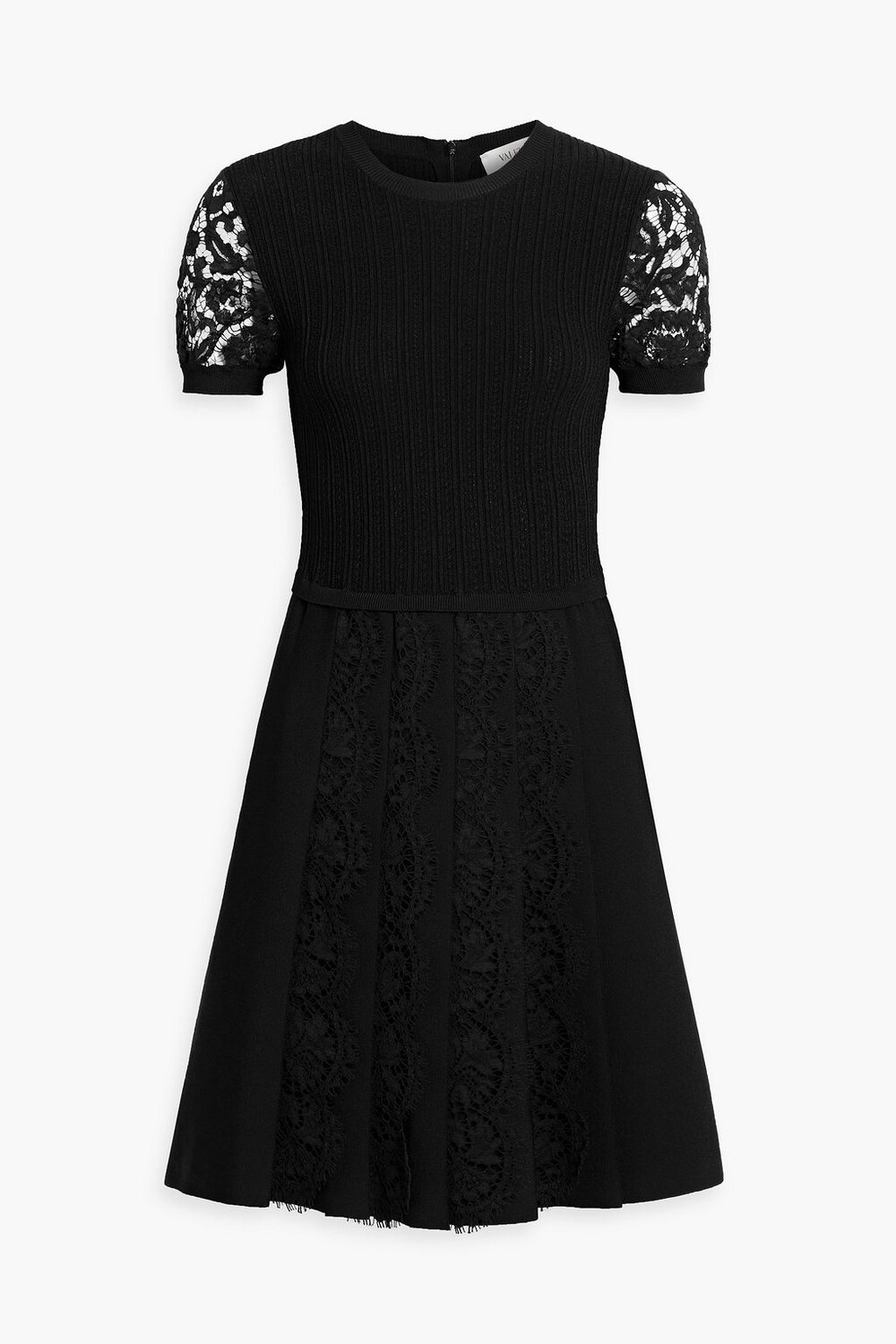 

Трикотажное мини-платье со складками и кружевными вставками VALENTINO GARAVANI, черный