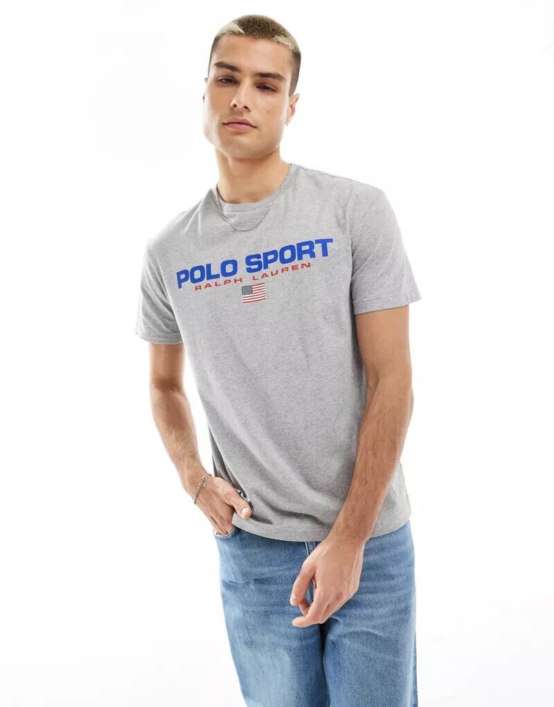 

Серая футболка оверсайз с логотипом в центре груди Polo Ralph Lauren Sport Capsule