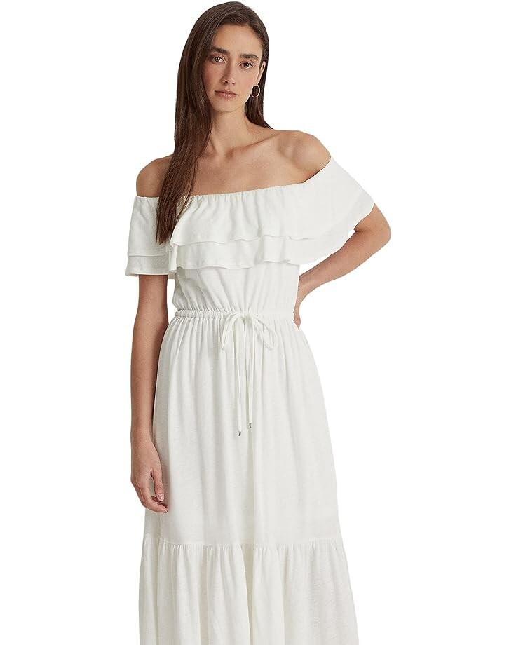 

Платье LAUREN Ralph Lauren Petite Jersey Off-the-Shoulder Dress, белый