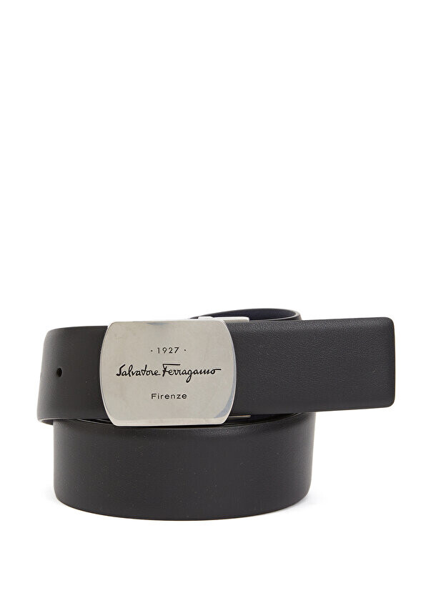 

Мужской кожаный ремень с черным логотипом Ferragamo
