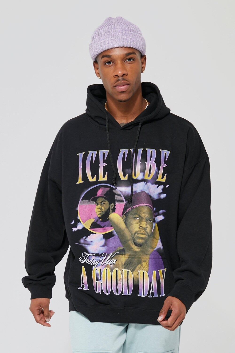 

Худи оверсайз винтаж ice cube license Boohoo, черный