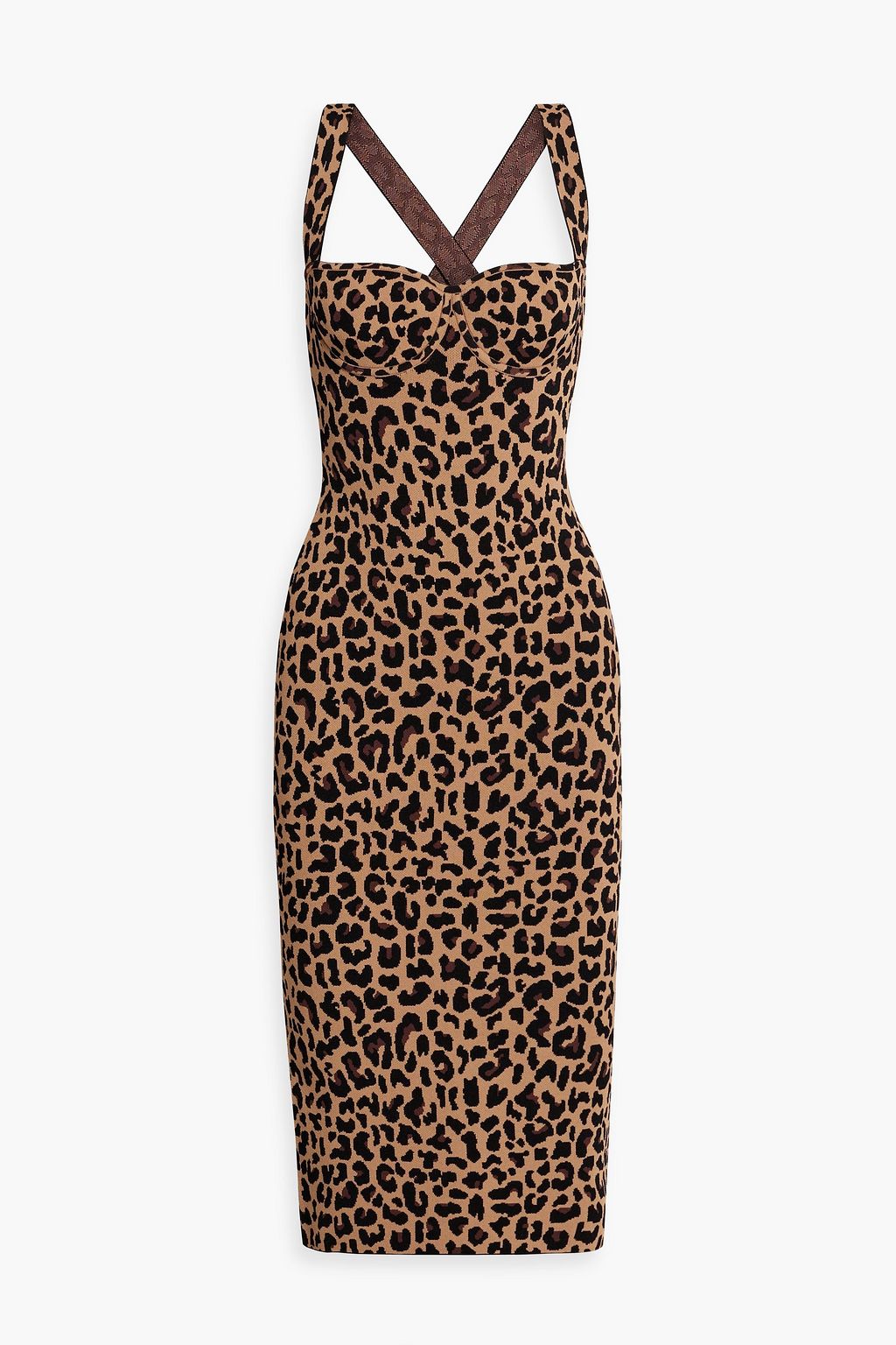 Платье миди эластичной вязки с леопардовым принтом GALVAN LONDON, животный принт