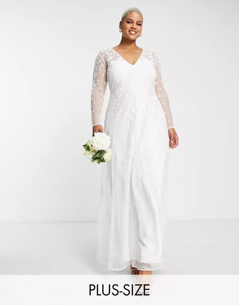 Свадебное платье с V-образным вырезом и вышивкой ASOS DESIGN Curve Holly