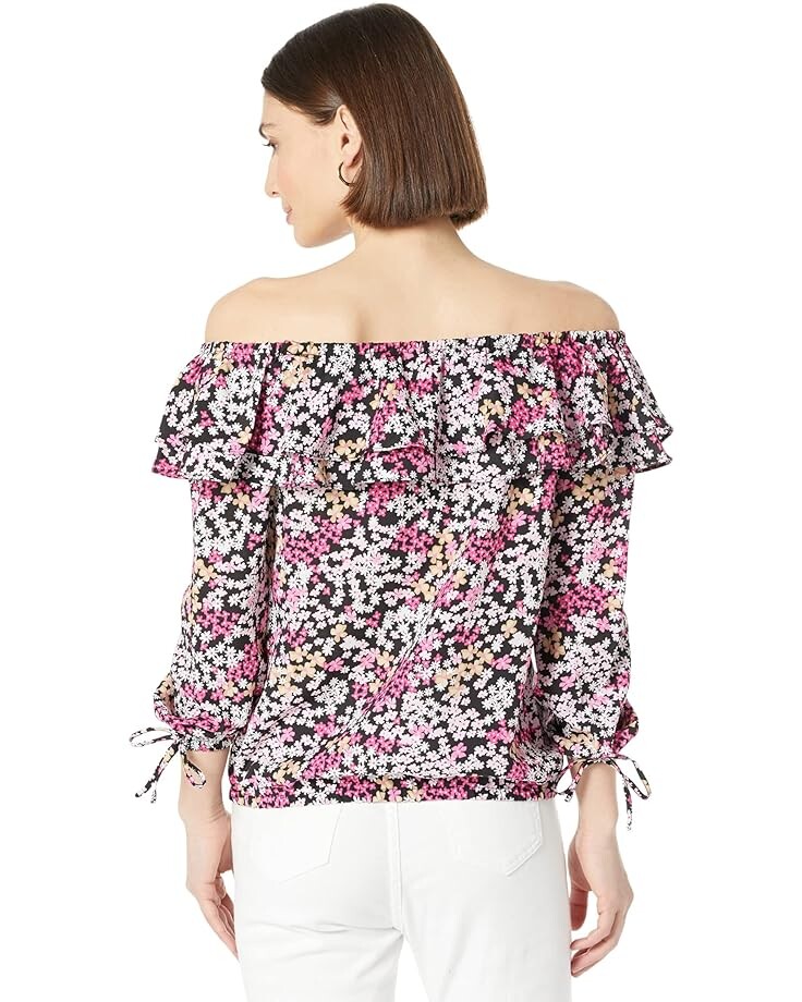 

Топ Michael Kors Petite Floral Ruffle Peasant Top, цвет Cerise