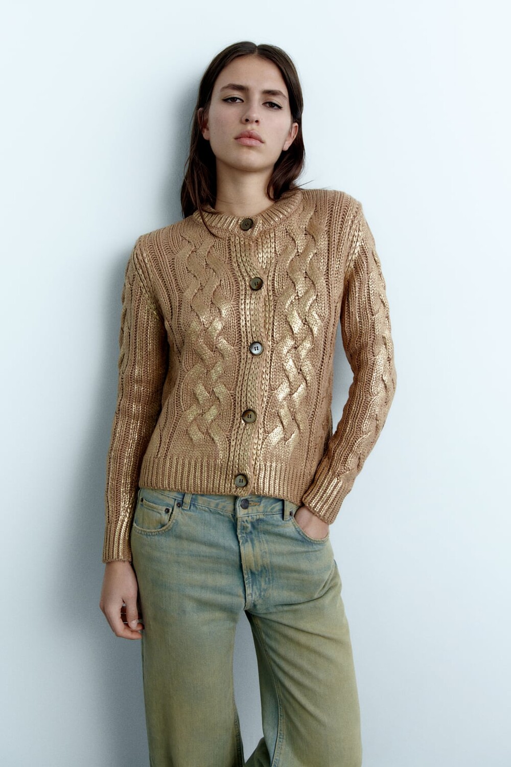 

Кардиган вязки из фольги ZARA, золотой, Желтый