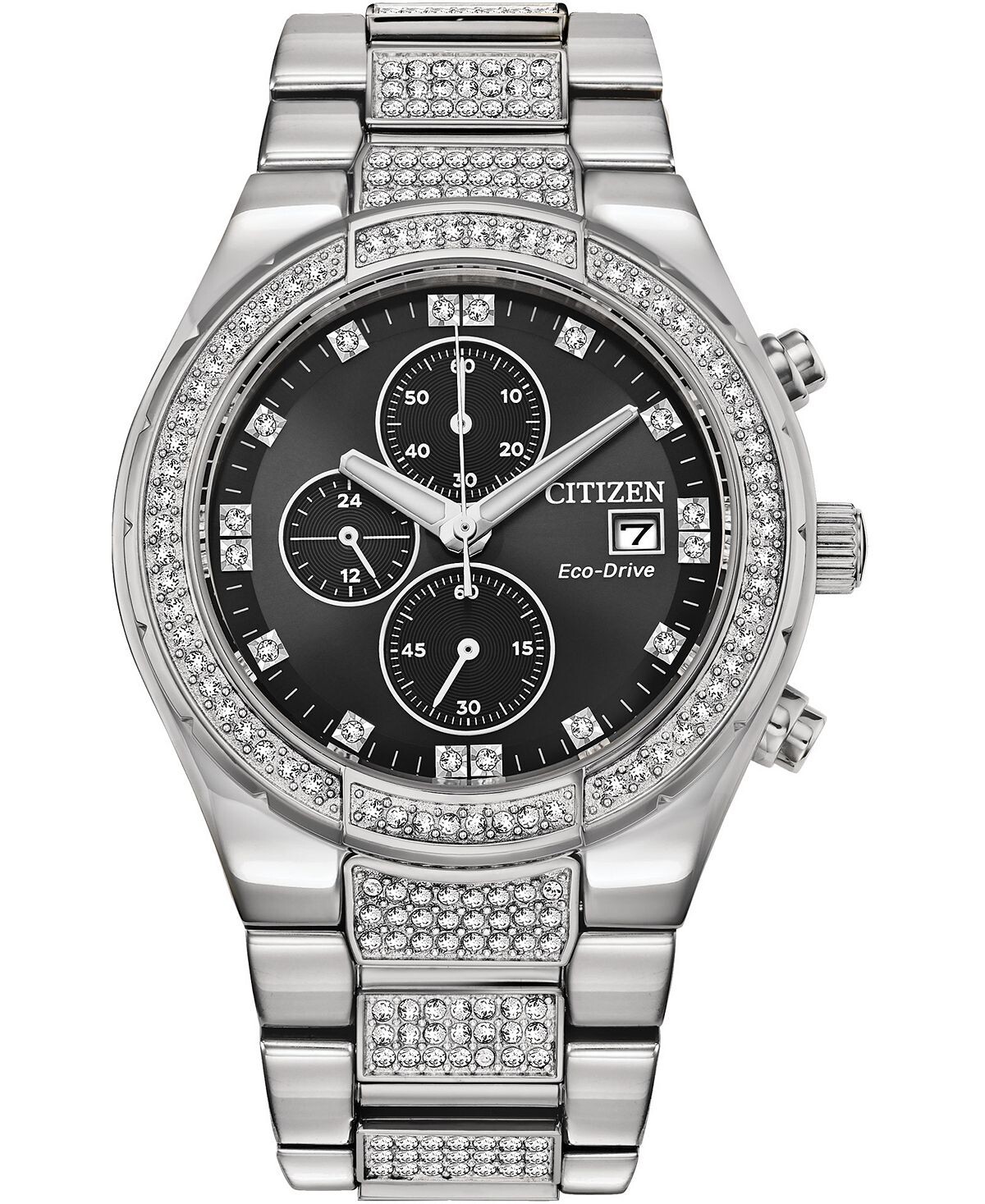 

Мужские часы-хронограф Eco-Drive с браслетом из нержавеющей стали и кристаллами, 42 мм Citizen